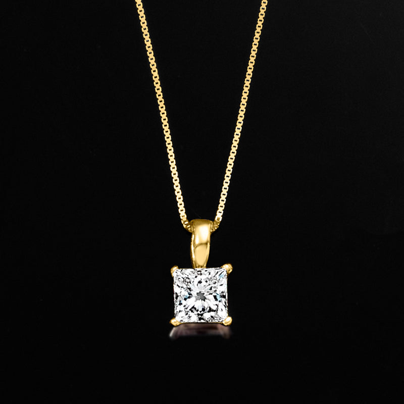 Square diamond pendant on 14kt yellow gold chain with round bail