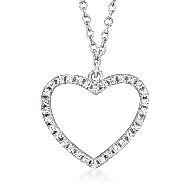 Sterling silver CZ heart pendant necklace with pavé heart outline
