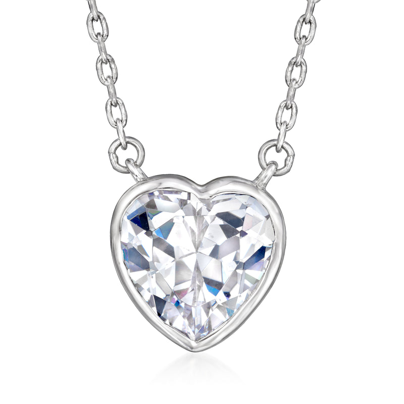 Sterling silver heart CZ pendant necklace with clear prong-set gemstone
