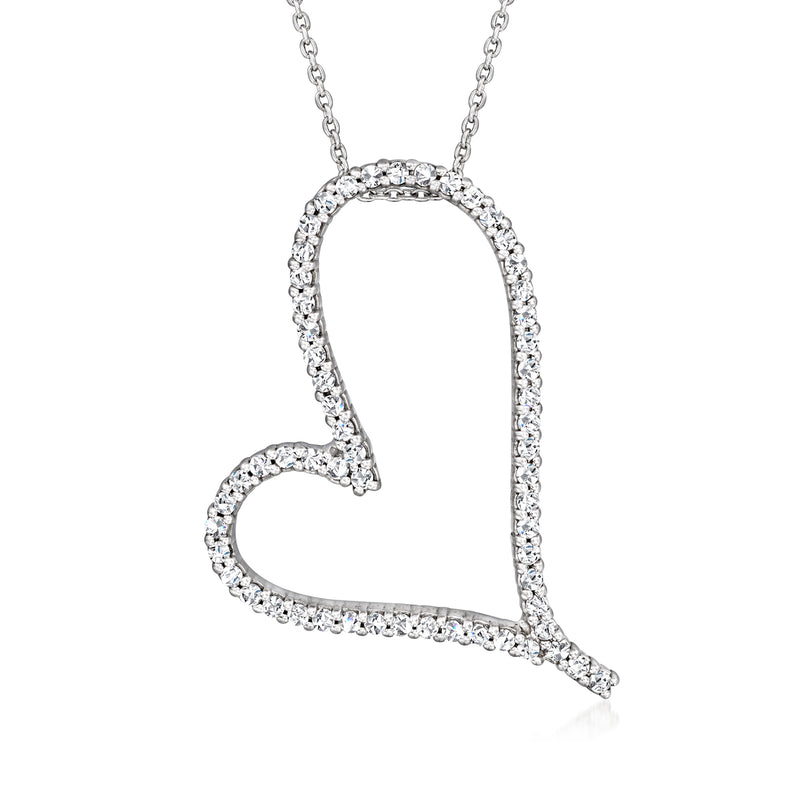 Sterling silver CZ heart pendant necklace with pavé heart outline