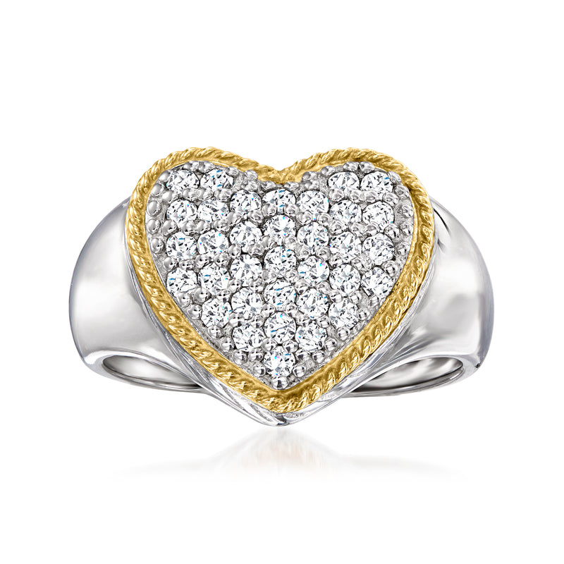Heart ring in sterling silver and 14kt yellow gold with pavé CZ stones