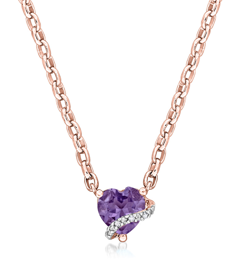 18kt rose gold heart pendant necklace with faceted amethyst and diamond accents