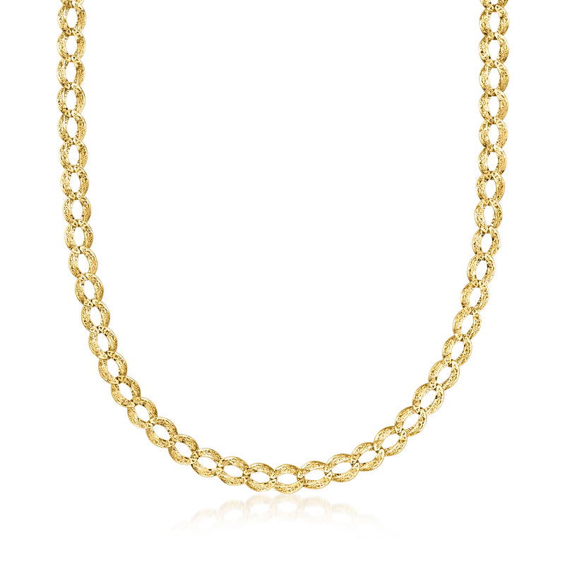14kt yellow gold filigree curb-link necklace chain, oval links