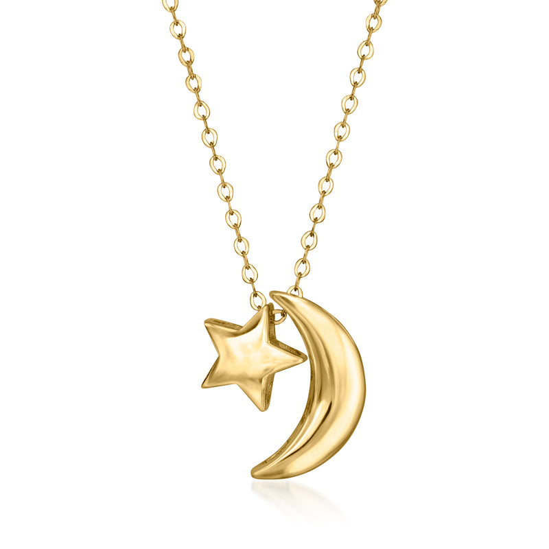 Italian 14kt Yellow Gold Star and Moon Necklace