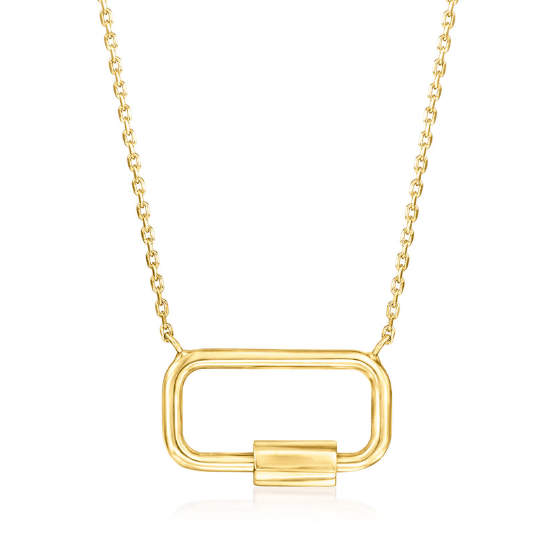 14kt yellow gold carabiner necklace with rectangular clasp pendant
