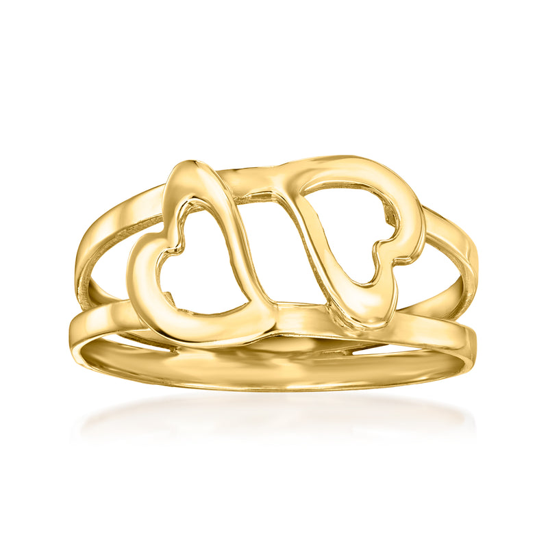 14kt yellow gold heart cutout ring with openwork hearts and polished band