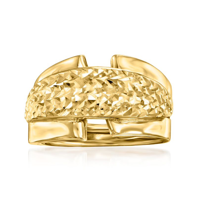Yellow gold diamond-cut and polished ring with raised textured top