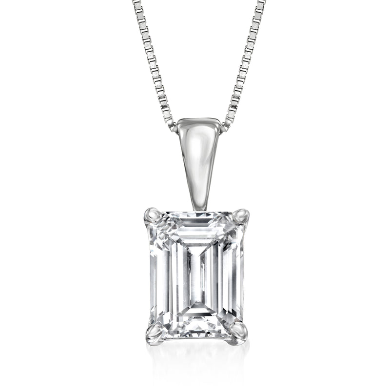14kt white gold pendant necklace with emerald-cut lab diamond in a prong setting