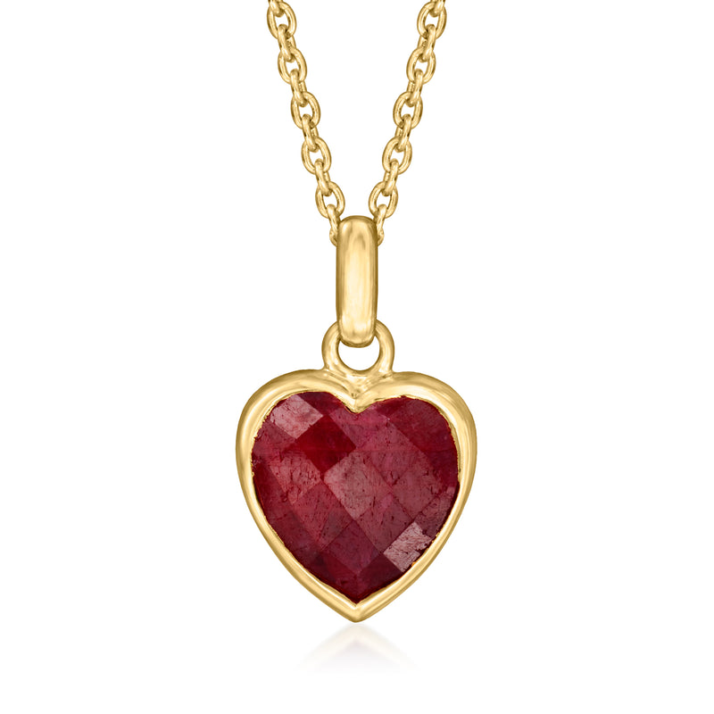 Ruby heart pendant necklace in gold over sterling with red faceted stone