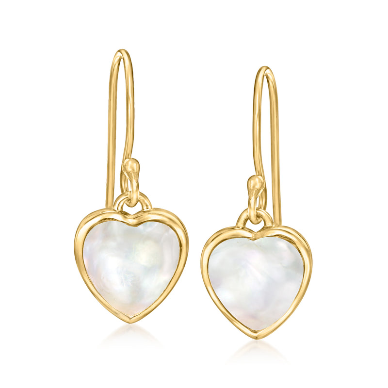 Heart drop earrings, gold-tone with mother-of-pearl heart drops