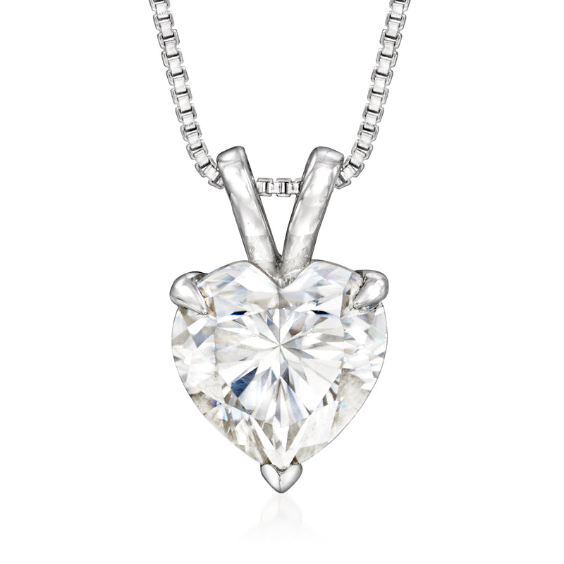 Sterling silver heart moissanite pendant necklace with round-prong setting