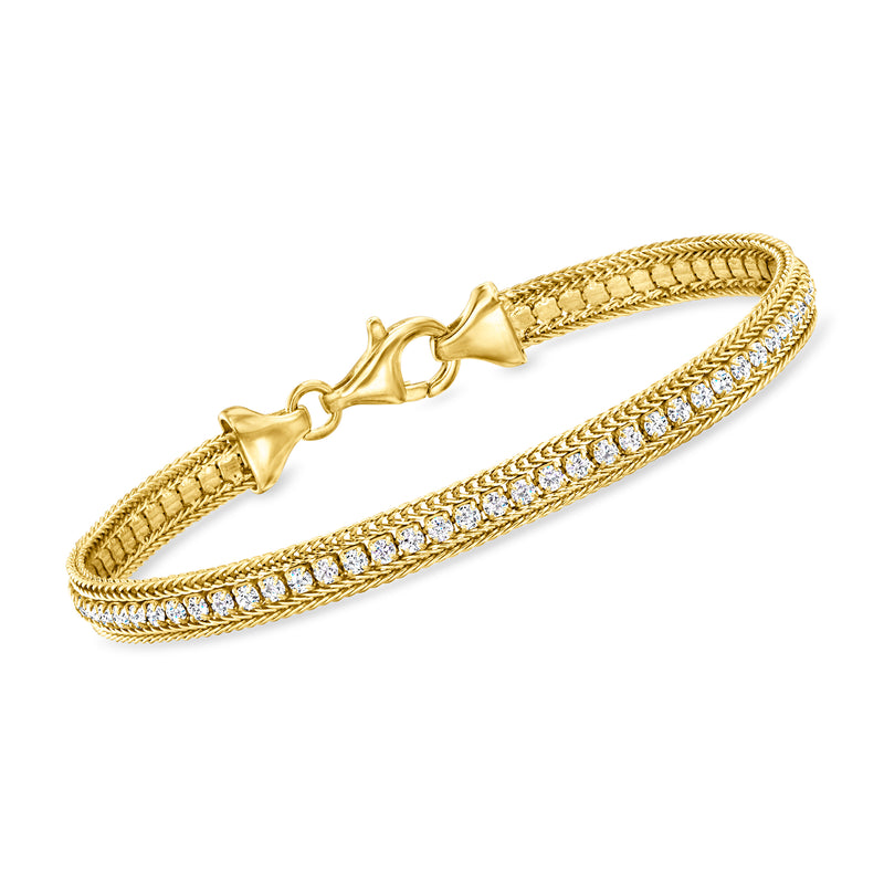 Gold-tone foxtail-link bracelet with double braided mesh and small CZ accents