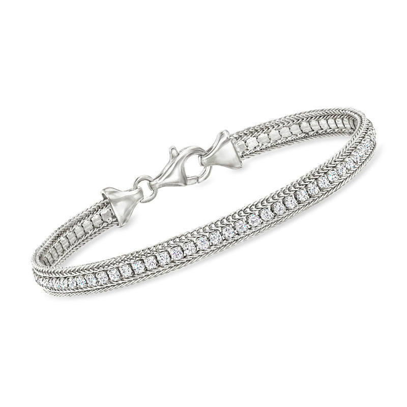 Sterling silver foxtail-link CZ bracelet with lobster clasp