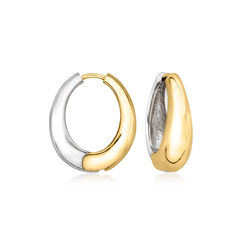 Reversible oval hoop earrings in silver and 18kt gold over sterling silver, polished finish