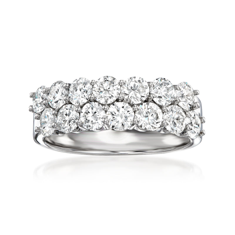 Two-row diamond band ring in white gold with round lab-grown stones