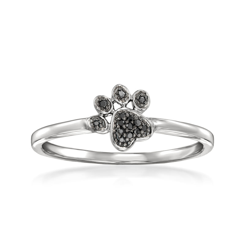 14kt white gold paw print ring with black diamonds