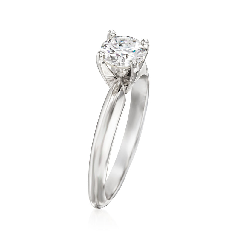 14kt white gold diamond solitaire ring with round center stone, side view