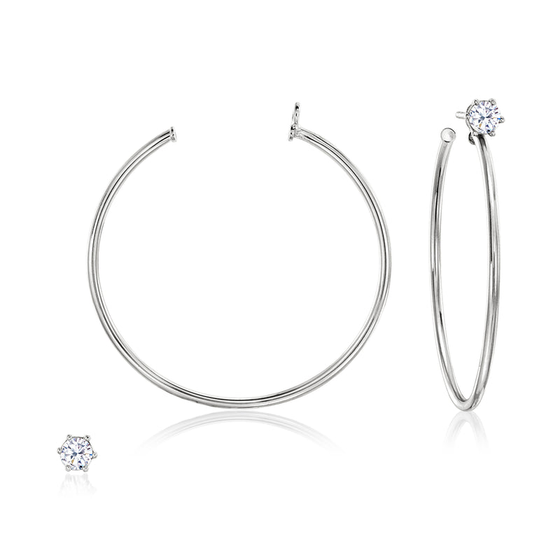 Sterling silver CZ hoop earrings with round CZ stud earrings, jewelry set