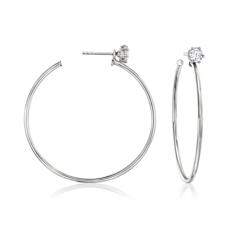 Sterling silver CZ hoop earrings with round CZ stud, stud-and-hoop set