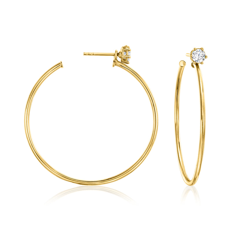 Gold hoop earrings and matching CZ stud earring jacket set, clear round stones