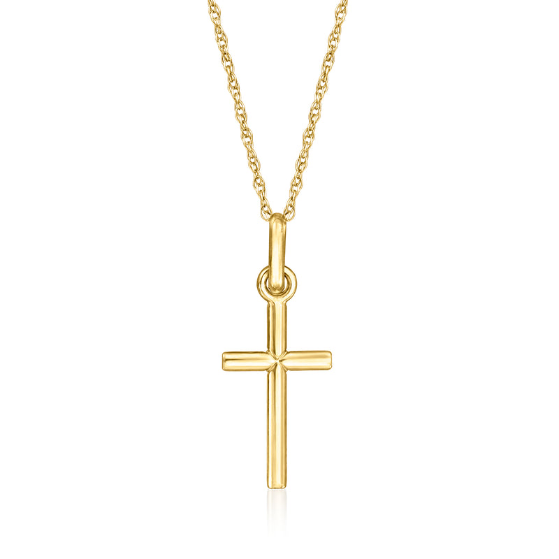 14kt yellow gold cross pendant necklace with polished vertical cross charm