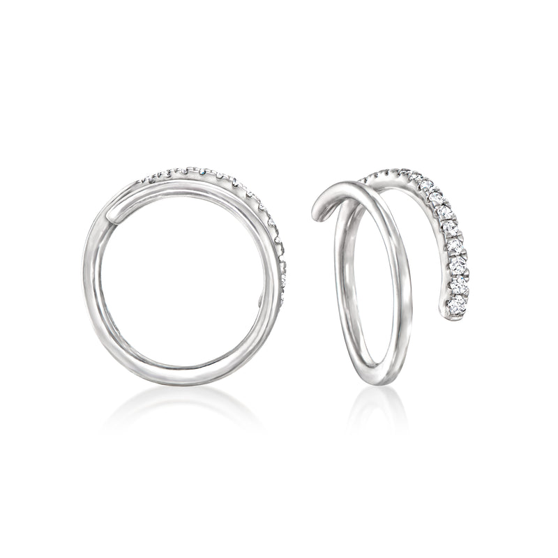 Diamond spiral hoop earrings in sterling silver, shown front and side views