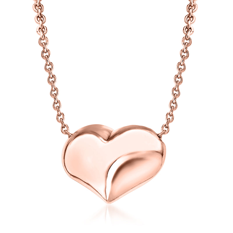 Rose gold puffed heart necklace with cable chain and glossy heart pendant