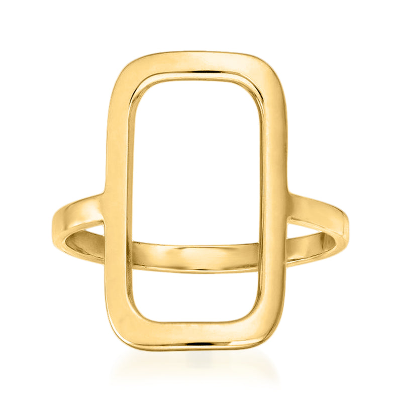 14kt yellow gold rectangular open-space ring with rounded frame, front view