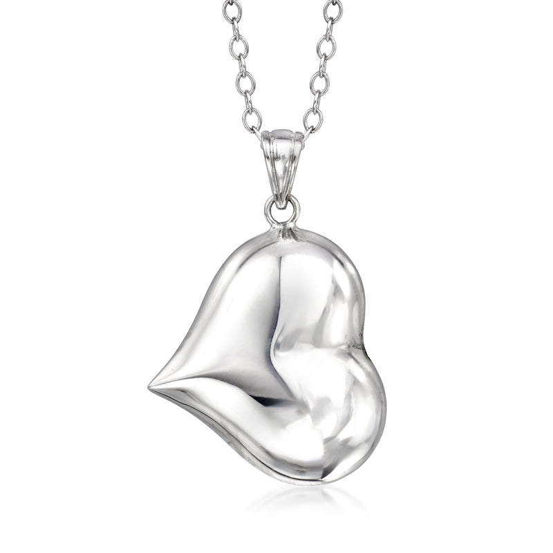 Sterling silver puffed heart pendant necklace with bail and chain links