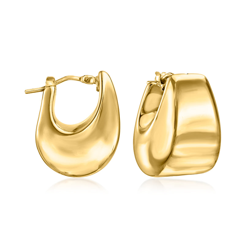 Gold graduated hoop earrings with hinged latch, pair view