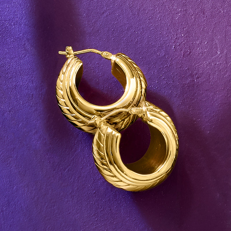 Twisted gold over sterling hoop earrings, layered spiral texture, gold finish