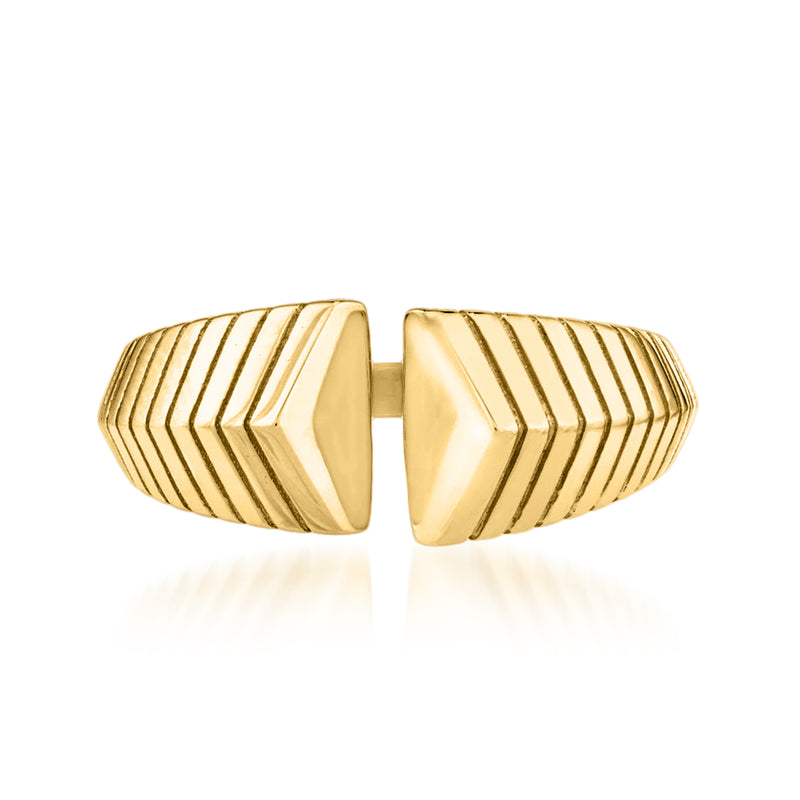 14kt yellow gold geometric cuff ring with graduated ridges, split design