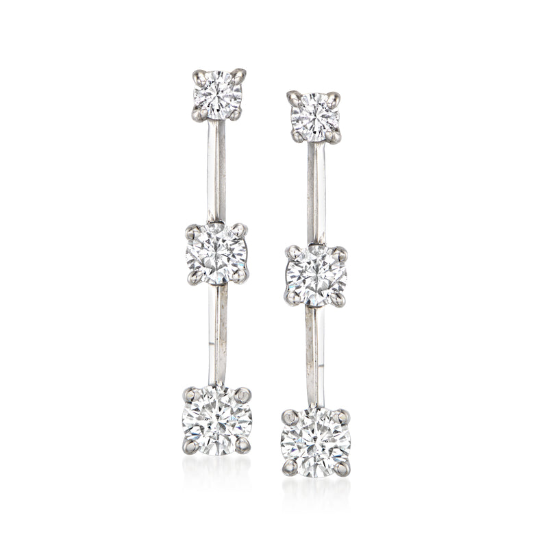 14kt white gold diamond trio drop earrings with three round brilliant stones