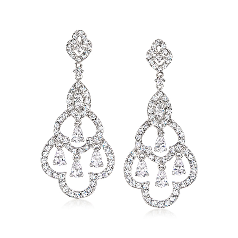 Sterling silver chandelier drop earrings with clear CZ teardrop stone clusters