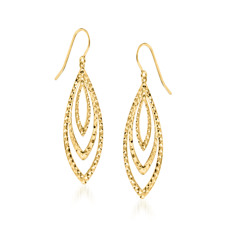 14kt yellow gold drop earrings with layered marquise teardrop cutouts