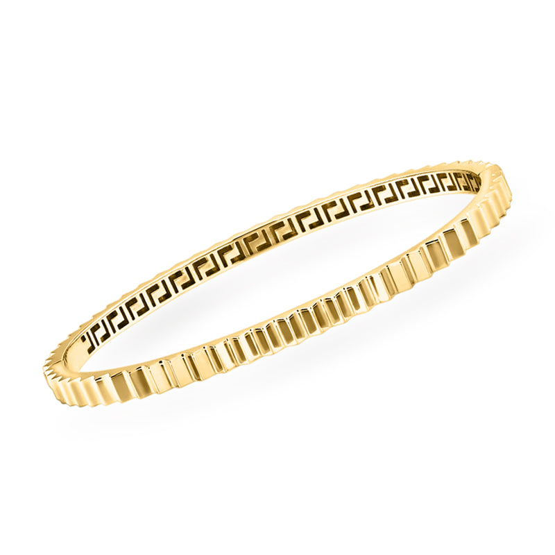 14kt yellow gold fluted bangle with Greek key inlay