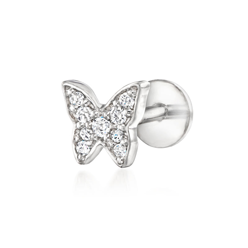 Sterling silver butterfly stud earring with diamond-style crystal posts
