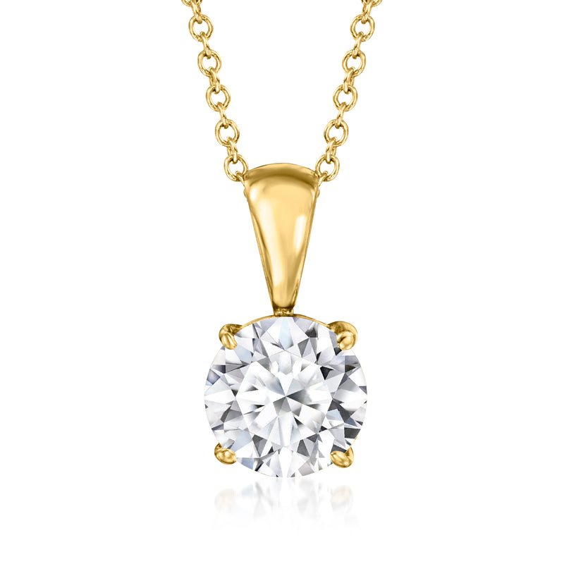 14kt yellow gold solitaire necklace with round lab-grown diamond pendant