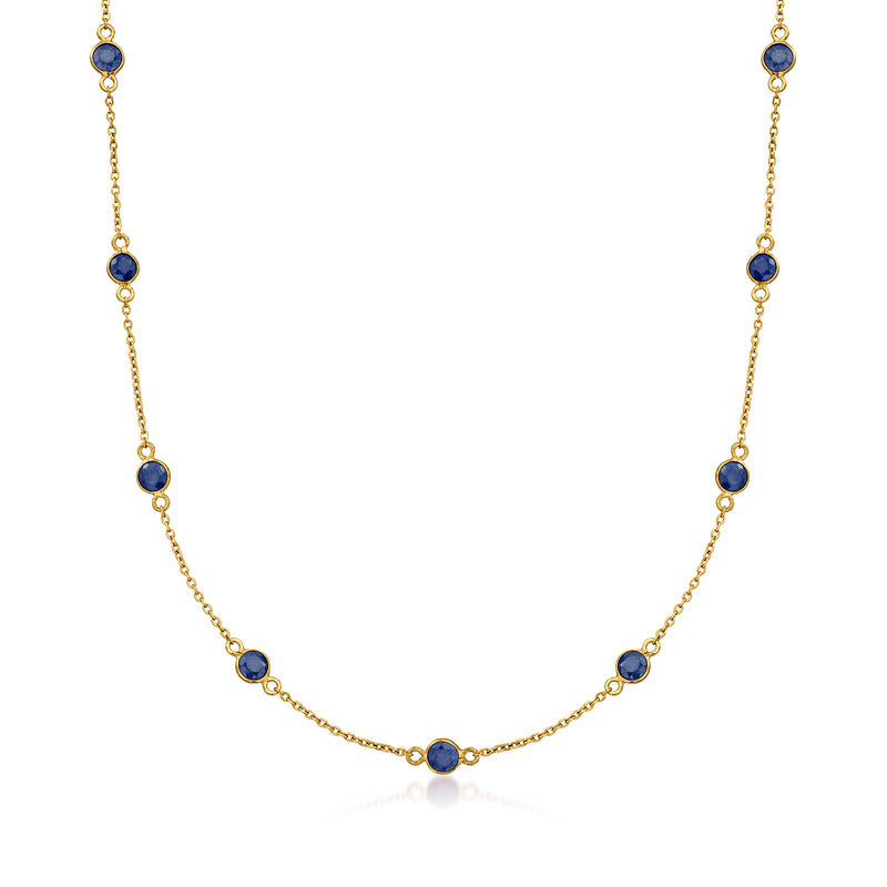 Sapphire station necklace in gold over sterling with blue oval station stones