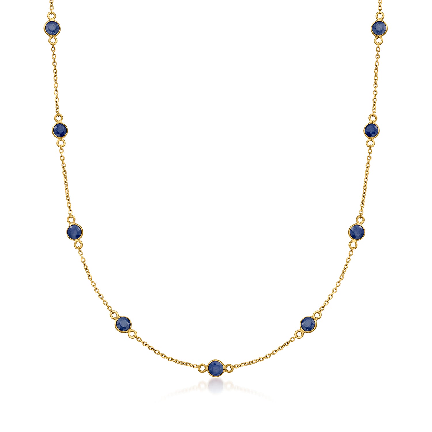 3.10 ct. t.w. Sapphire Station Necklace in 18kt Gold Over Sterling