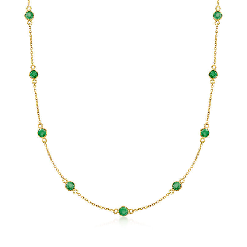 18kt gold over sterling station necklace with oval green gemstones on thin chain