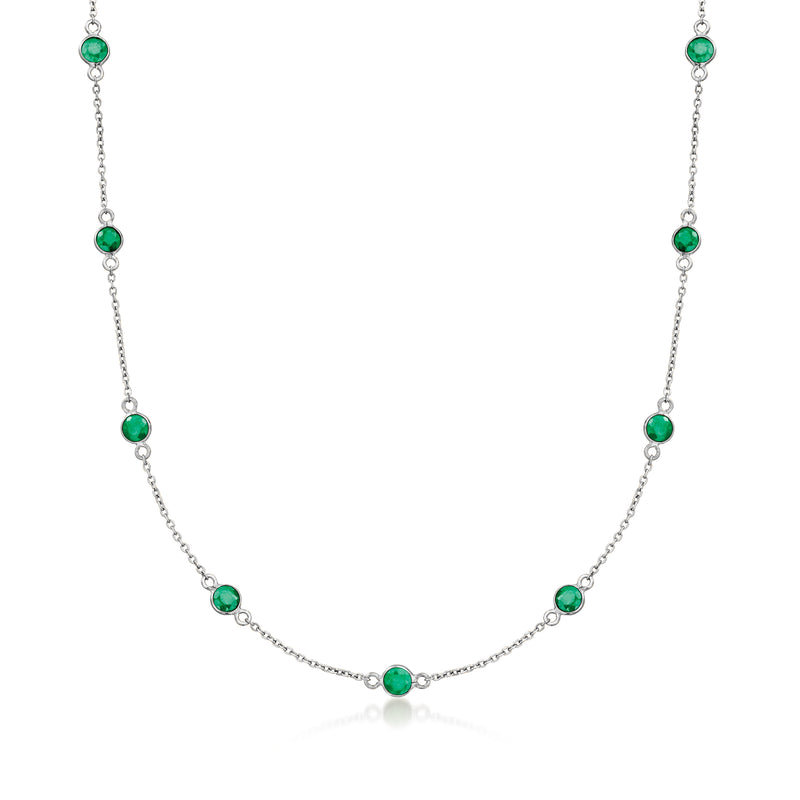 Sterling silver necklace with round green gemstone stations and spring clasp