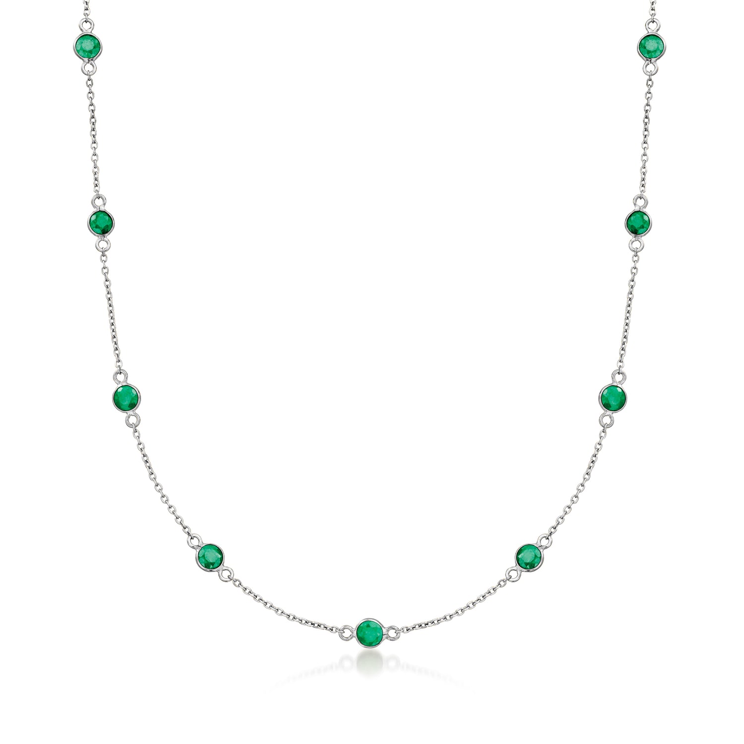 2.20 ct. t.w. Emerald Station Necklace in Sterling Silver