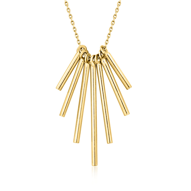 14kt yellow gold graduated bar necklace with fan-shaped bars and link chain
