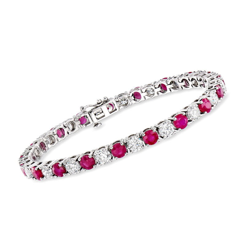 14kt white gold tennis bracelet with pink ruby stones and diamond accents