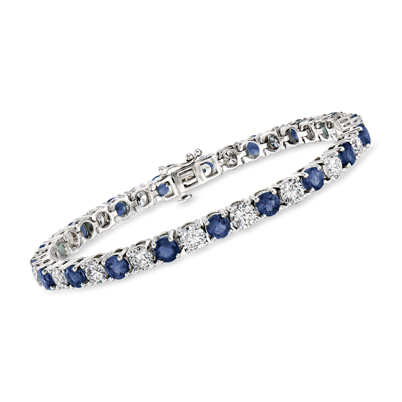14kt white gold tennis bracelet with blue sapphire and clear diamond accents