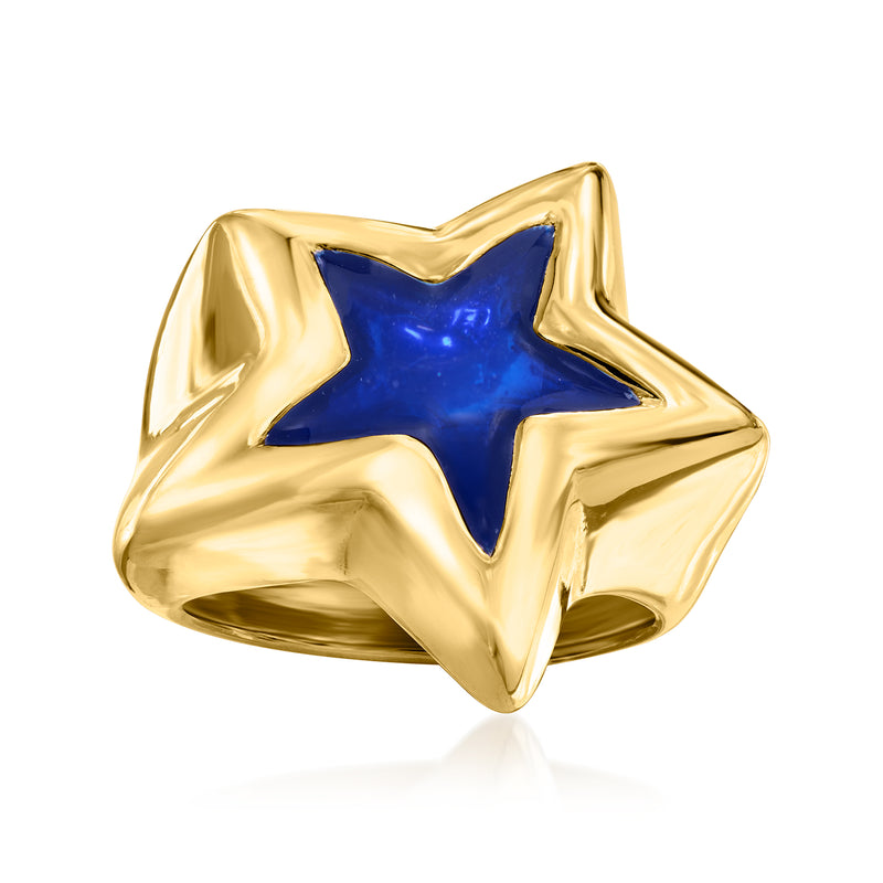 Gold-tone star enamel ring with blue enamel star centerpiece