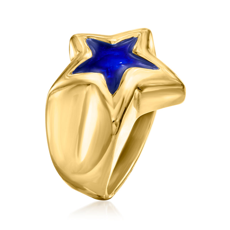 Gold-tone open-style ring with blue enamel star face