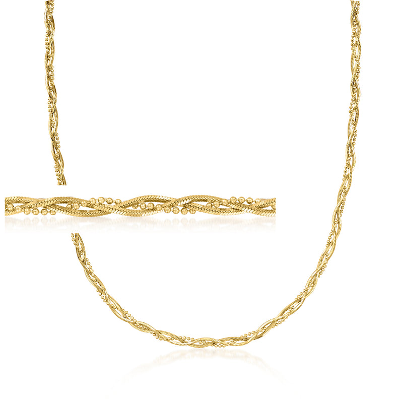 Gold-tone multi-strand braided necklace with tiny bead-like chain details
