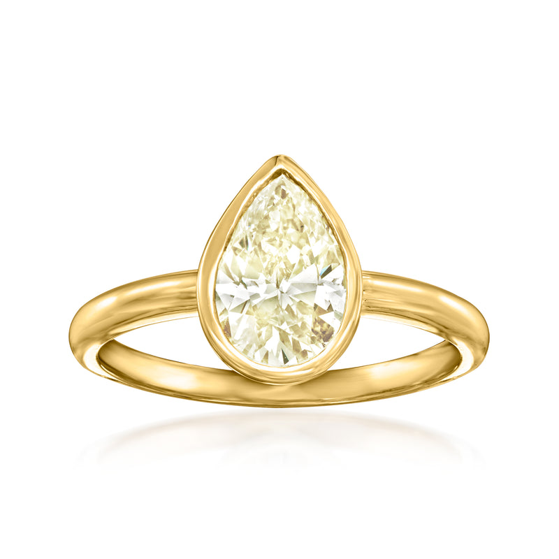14kt yellow gold bezel-set pear-shaped diamond solitaire ring